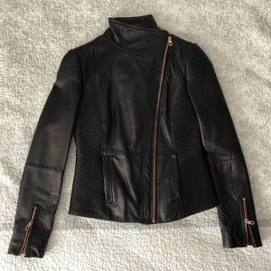 DKNY Black Lambskin Leather Jacket w/ Rose Gold